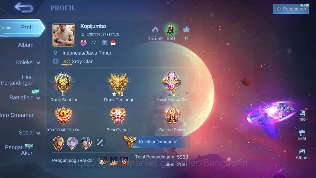 Mobile Legends: Bang Bang Accounts skin 453, hero 131, Legend(franco,lunox),saiyagold image 1