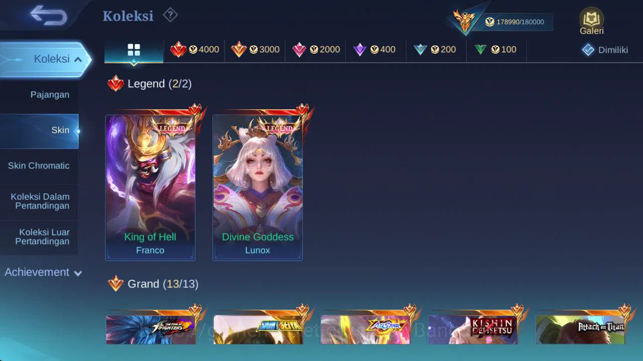 Mobile Legends: Bang Bang Accounts skin 453, hero 131, Legend(franco,lunox),saiyagold image 3