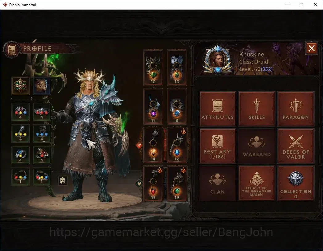 Diablo Immortal Accounts Mid-Tier SEA - Izual | 60 (352) Druid-Maledictor | CR 26k | Reso 450 | Hell 3 | Varog Lv 30 | CS ON 1