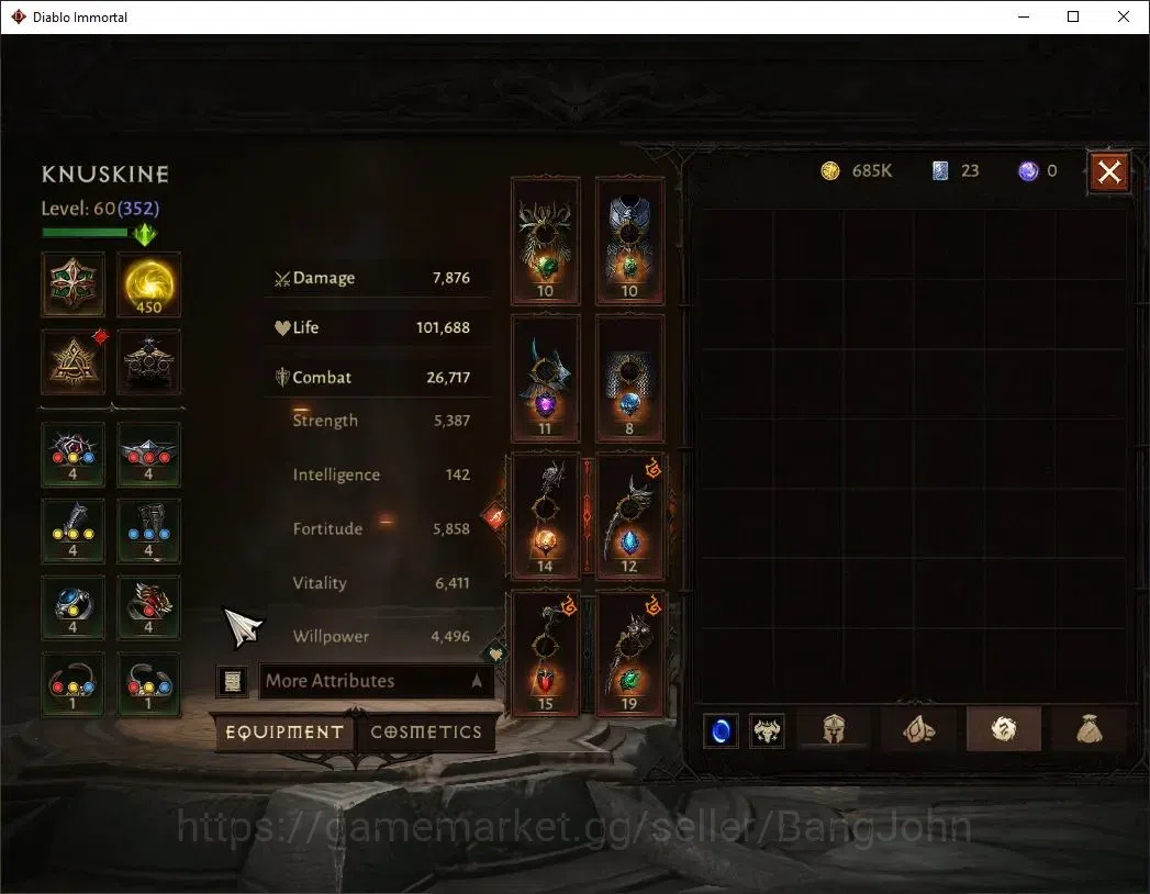 Diablo Immortal Accounts Mid-Tier SEA - Izual | 60 (352) Druid-Maledictor | CR 26k | Reso 450 | Hell 3 | Varog Lv 30 | CS ON 11