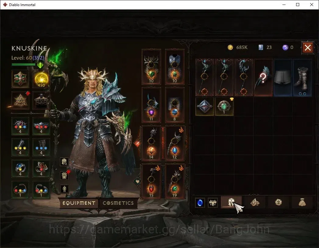Diablo Immortal Accounts Mid-Tier SEA - Izual | 60 (352) Druid-Maledictor | CR 26k | Reso 450 | Hell 3 | Varog Lv 30 | CS ON 14