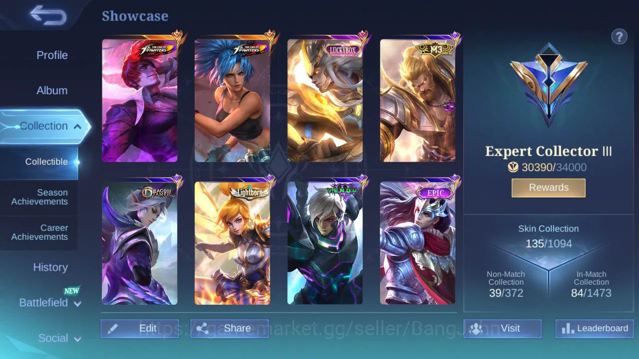 Mobile Legends: Bang Bang Accounts Global, Skin 135, Hero 98|KOF Chou,LB martis,M3 ro image 13