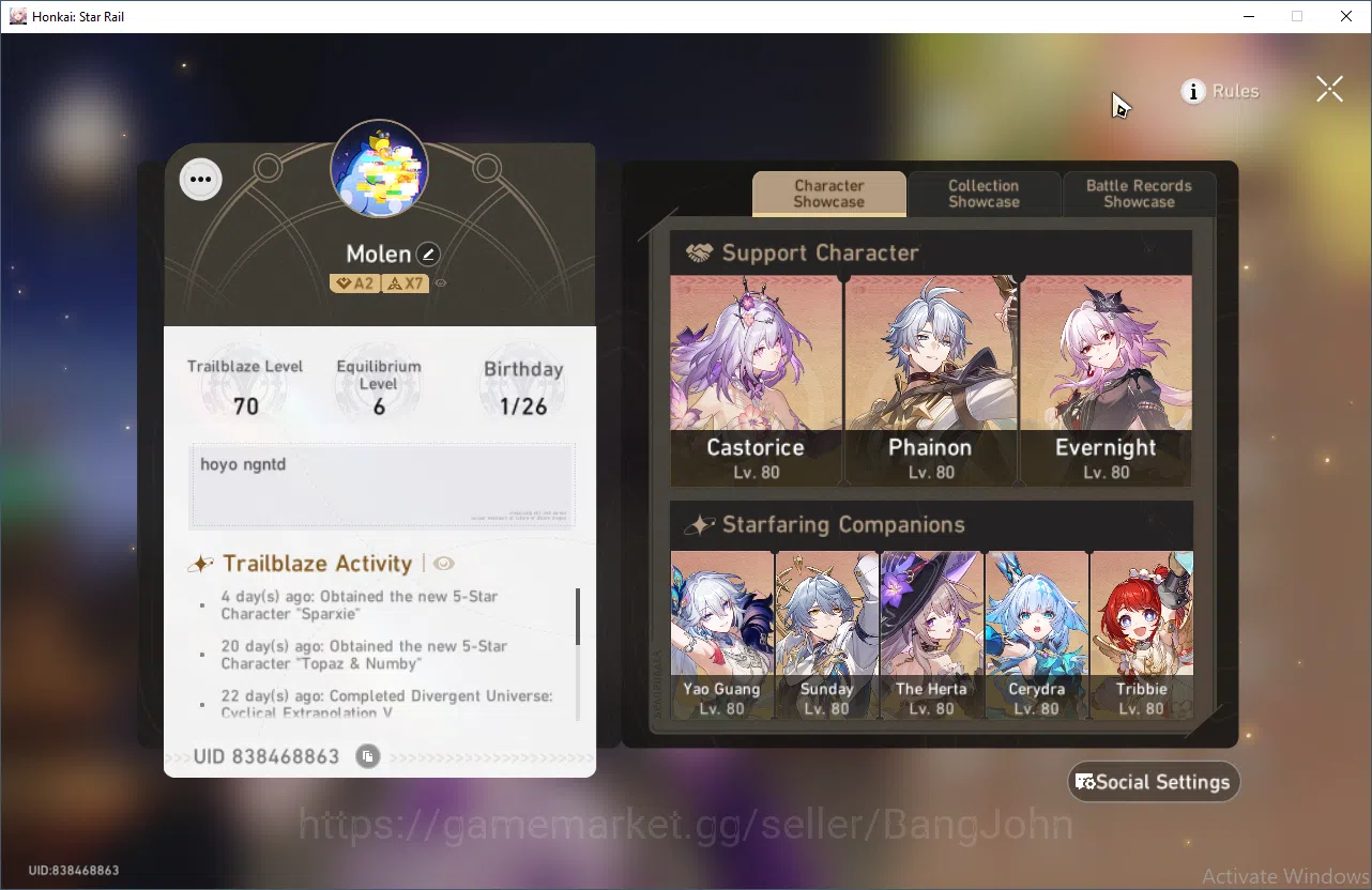 Honkai Star Rail Accounts ASIA | TL 70 |Golden ticket 48| Castorice, Phainon image 2