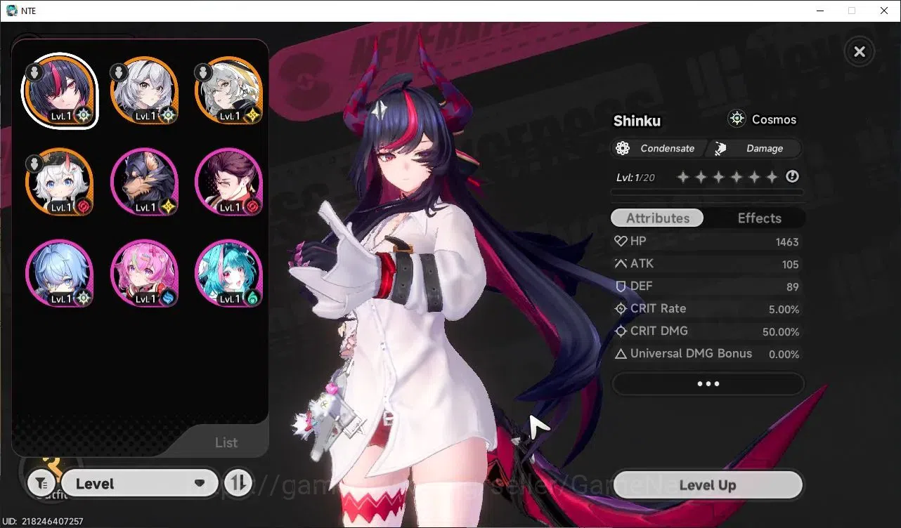 Neverness to Everness Accounts Global NA|HL 3|3 S Class|1 Limit (Shinku)+(Sakiri,Hathor)+1 S-Clas Select Box|Select ON|Under 1