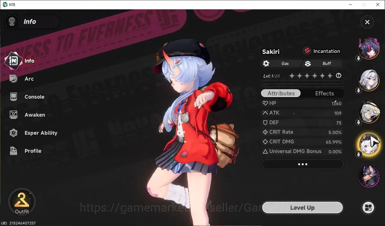 Neverness to Everness Accounts Global NA|HL 3|3 S Class|1 Limit (Shinku)+(Sakiri,Hathor)+1 S-Clas Select Box|Select ON|Under 3