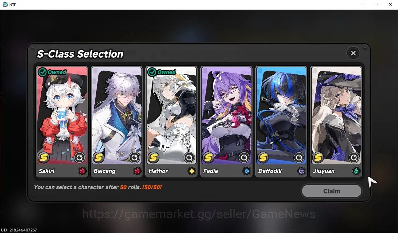 Neverness to Everness Accounts Global NA|HL 3|3 S Class|1 Limit (Shinku)+(Sakiri,Hathor)+1 S-Clas Select Box|Select ON|Under 8