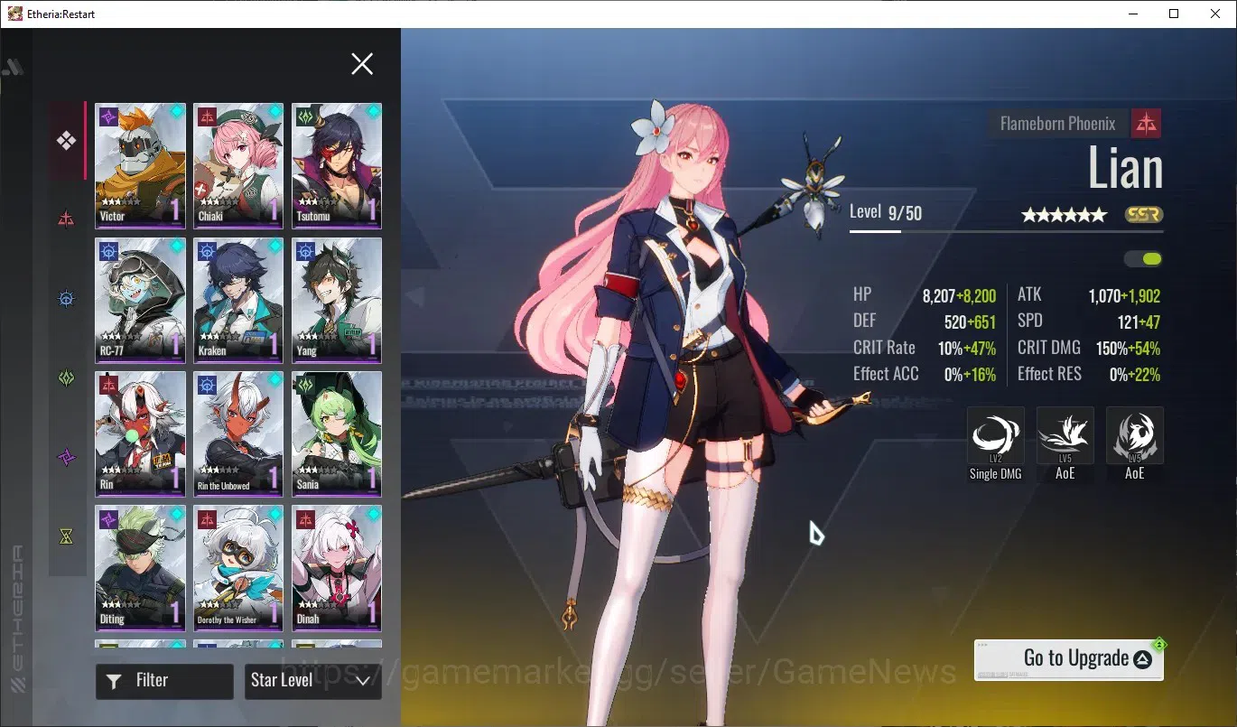 Etheria: Restart Accounts Mid‑Tier EU-S22|Lvl 26|14 SSR|Kloss,Plume,Areal,Xuan Li,Lingluo,Fuqiu,Celince,Lian,Xuan 4