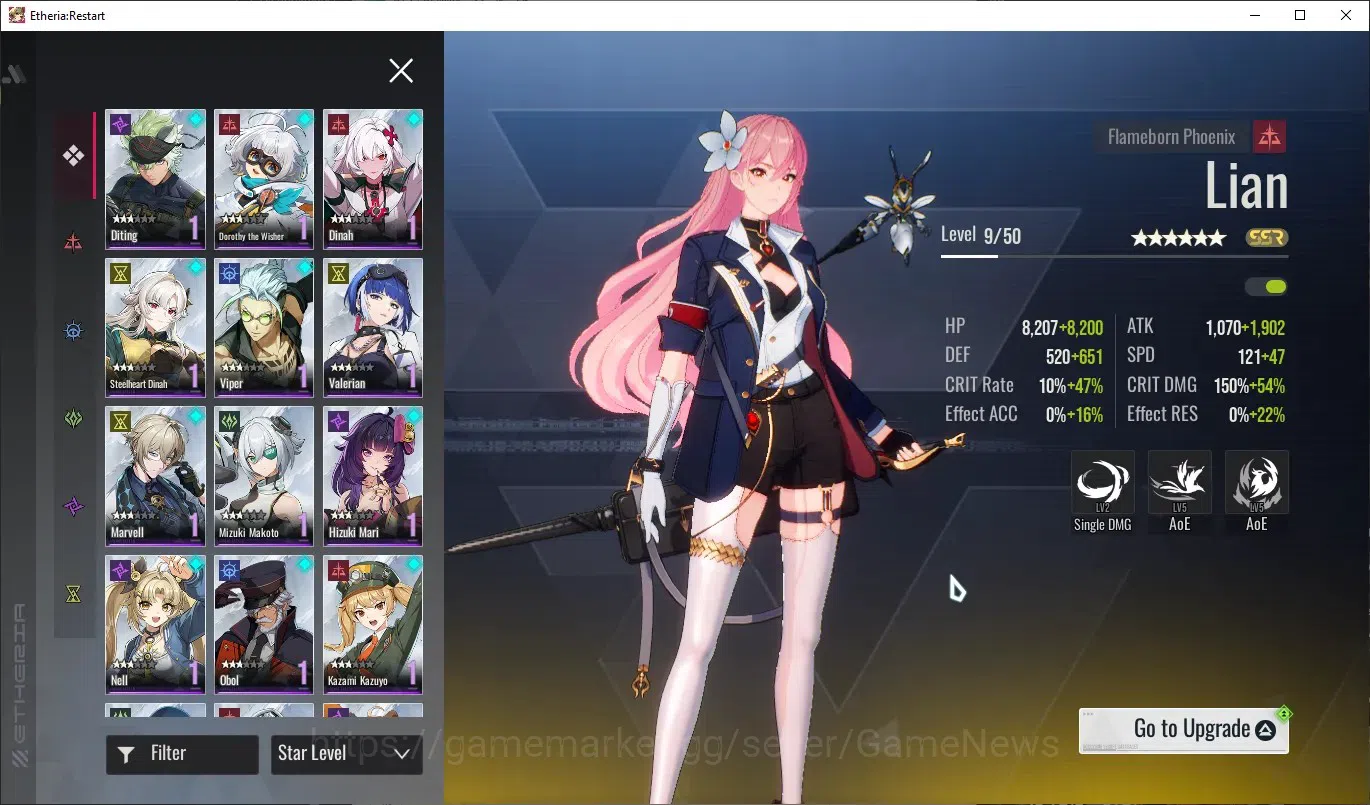 Etheria: Restart Accounts Mid‑Tier EU-S22|Lvl 26|14 SSR|Kloss,Plume,Areal,Xuan Li,Lingluo,Fuqiu,Celince,Lian,Xuan 5
