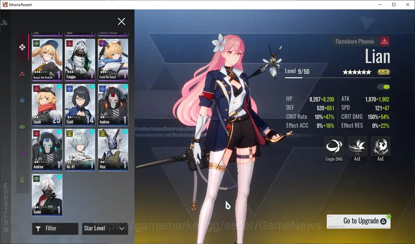 Etheria: Restart Accounts Mid‑Tier EU-S22|Lvl 26|14 SSR|Kloss,Plume,Areal,Xuan Li,Lingluo,Fuqiu,Celince,Lian,Xuan 7