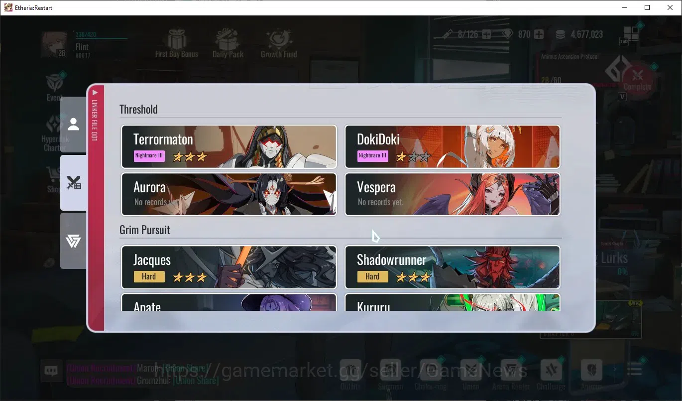 Etheria: Restart Accounts Mid‑Tier EU-S22|Lvl 26|14 SSR|Kloss,Plume,Areal,Xuan Li,Lingluo,Fuqiu,Celince,Lian,Xuan 9