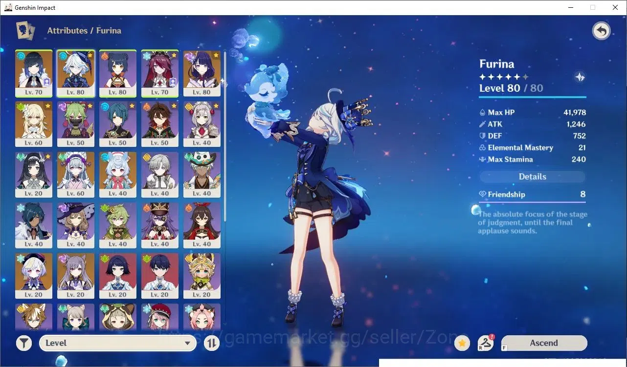 Genshin Impact Accounts Others ASIA|35 5*CHAR+25(*5Wep)|PremTeam(Furina,Raiden Shogun,Nahida,Hu Tao,Yelan)|TakeMail(GI842Z) 1