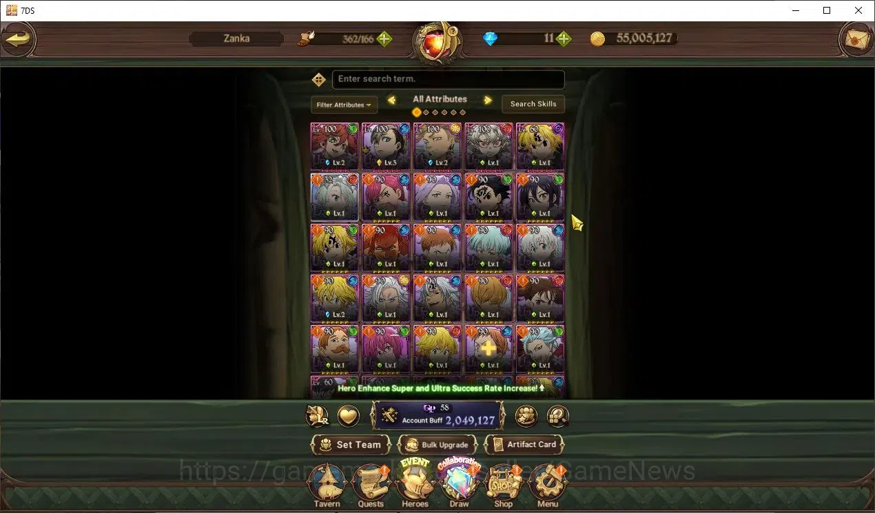 The Seven Deadly Sins: Grand Cross Accounts Endgame Global|2M CC|217 LS|1 LR+5 UR+FullColab 2