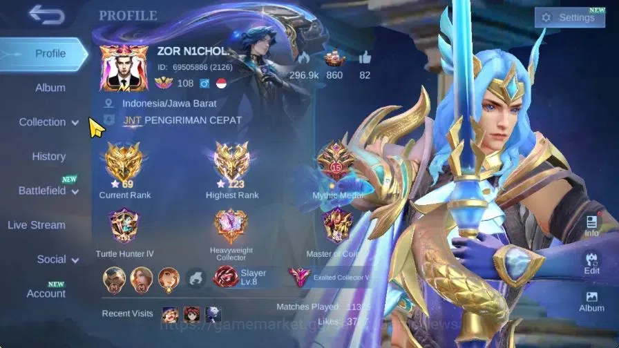 Mobile Legends: Bang Bang Accounts Hero 132|Skin 355|High Immo 123|Prime[Claude,Grang image 3