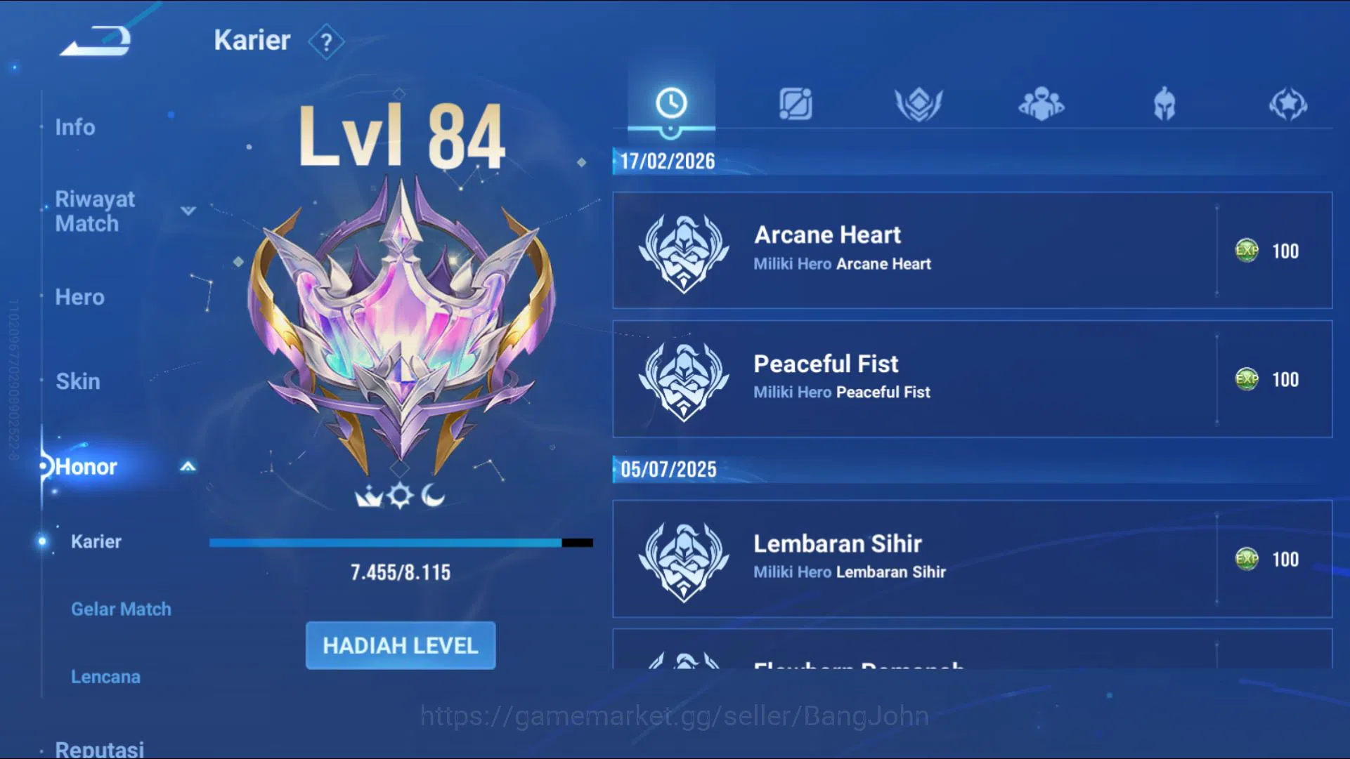 Honor of Kings Accounts [GLOBAL] 86 Hero | 90 Skin | Jungle T7 | Blessed N image 12