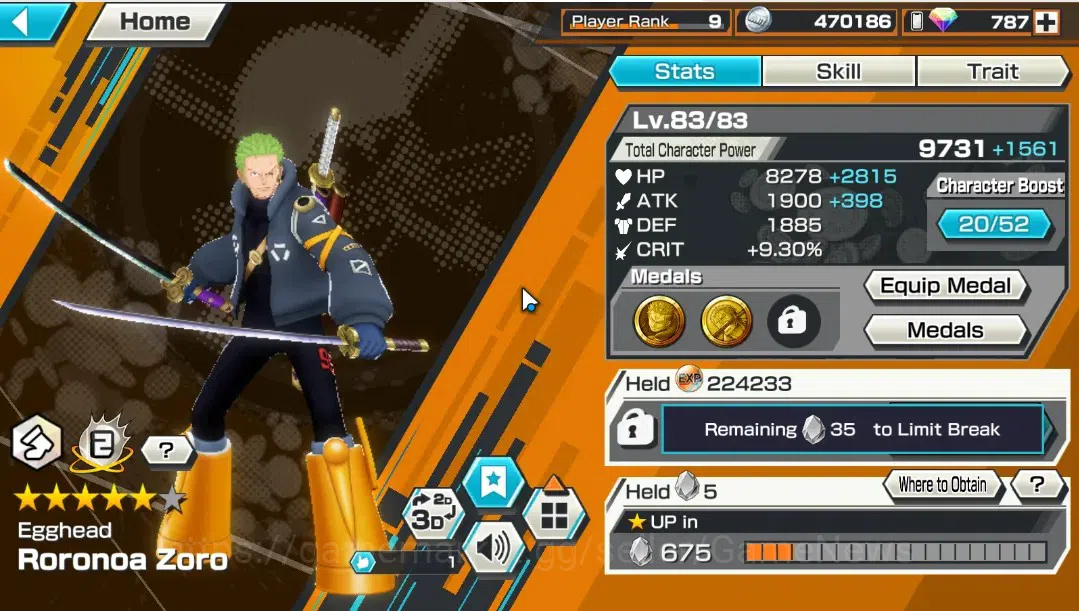 One Piece Bounty Rush Accounts Global|1 EX|Egghead Roronoa Zoro|Rank 9|Android On image 2