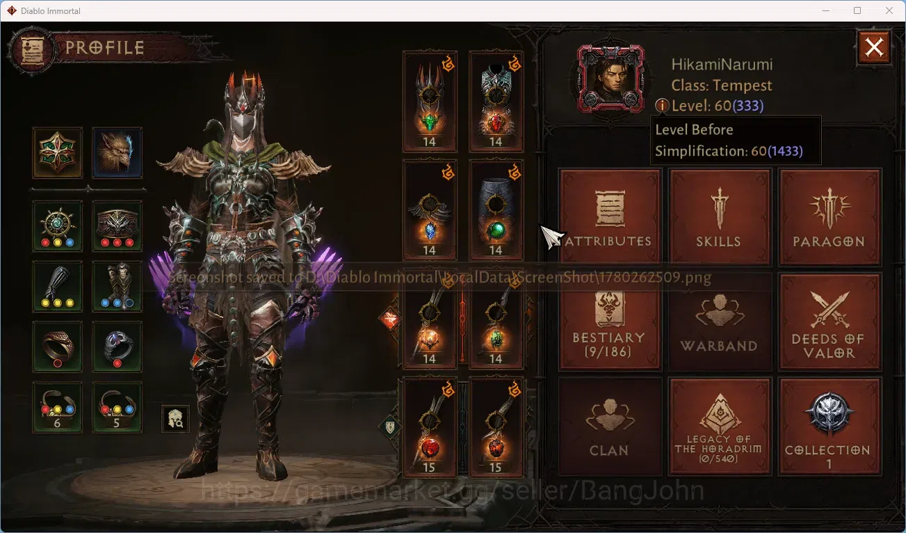 Diablo Immortal Accounts NA - High Heavens CS On | 60 (333) Tempest | CR 30 image 10