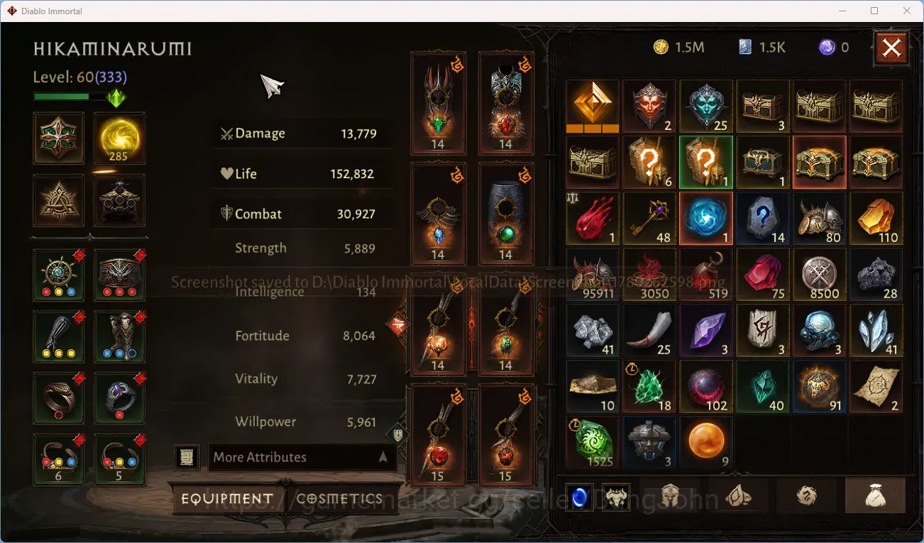 Diablo Immortal Accounts NA - High Heavens CS On | 60 (333) Tempest | CR 30 image 4