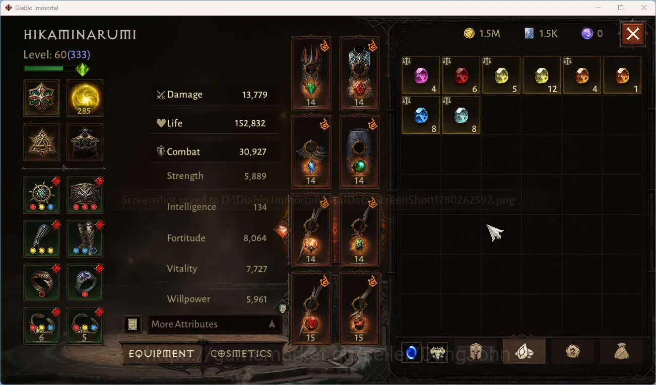 Diablo Immortal Accounts NA - High Heavens CS On | 60 (333) Tempest | CR 30 image 5