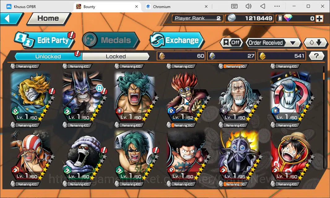 One Piece Bounty Rush Accounts Starter Global|4EX|T5Elder Nusjuro,BMO Kaido,BP Kuzan,KS Yamato|Rank2|Bandai|Check(OPBR2252) 10
