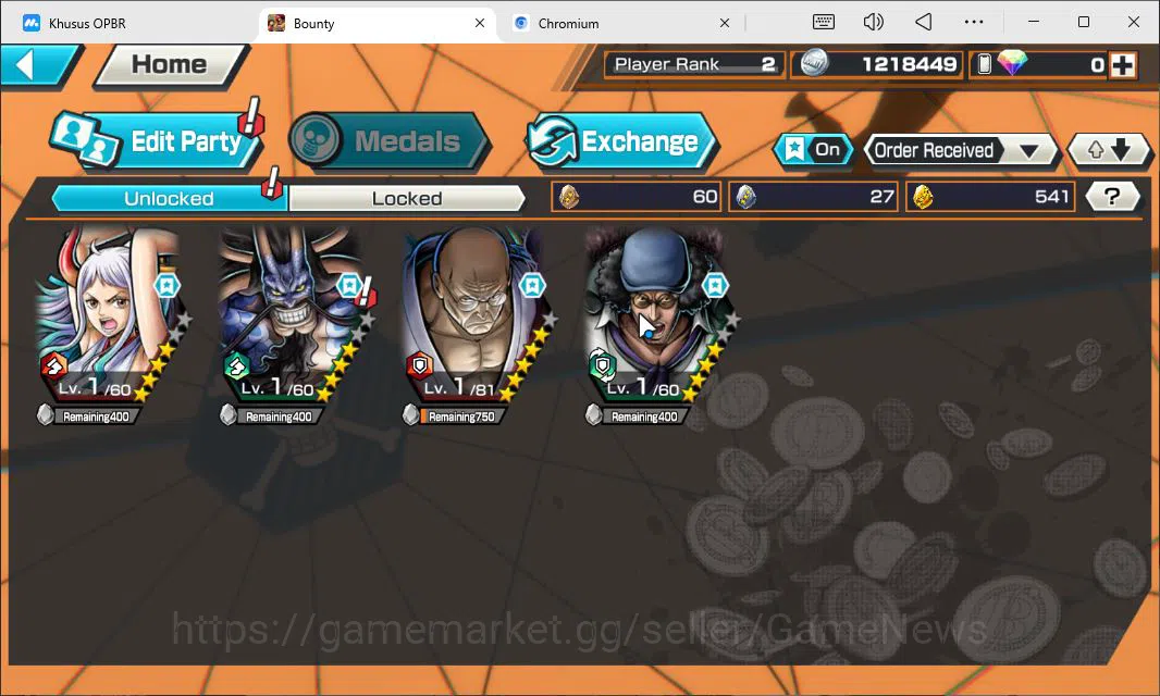 One Piece Bounty Rush Accounts Starter Global|4EX|T5Elder Nusjuro,BMO Kaido,BP Kuzan,KS Yamato|Rank2|Bandai|Check(OPBR2252) 4