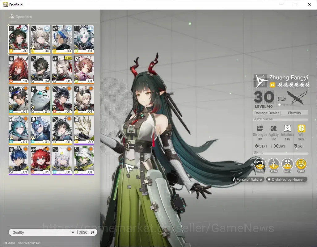 Arknights: Endfield Accounts ASIA|Lv 30|5 SSR 2 Limited + 8(*6 Weapon)|Fangyi+Sign,Arcane|1 SSR+WP Selector ON|Male 1