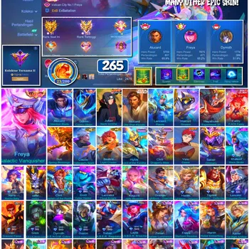 Mobile Legends: Bang Bang Accounts 🔥 #4094 🔥 💎 265 Skins 👑 Legend Freya Galactic Vanquisher ⚔️ Renowned Collector II