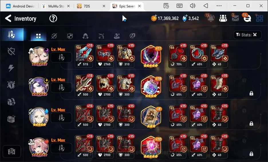 Epic Seven Accounts High-End Global|5ML (Conq. Lilias, L. Cermia, M.A. Ken, Rhianna+Luciella, Abyss Fumyr)|PoH+Bless ON|150 13