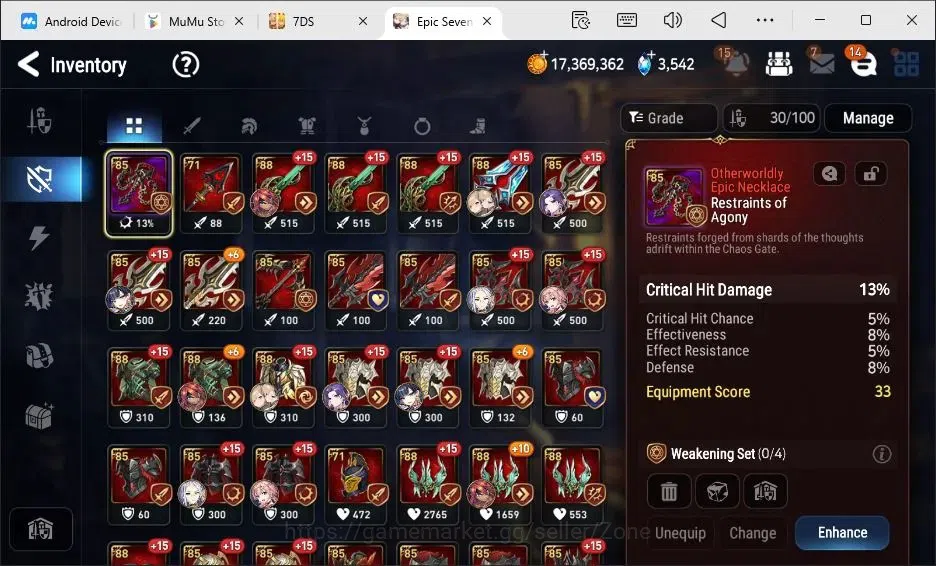 Epic Seven Accounts High-End Global|5ML (Conq. Lilias, L. Cermia, M.A. Ken, Rhianna+Luciella, Abyss Fumyr)|PoH+Bless ON|150 15