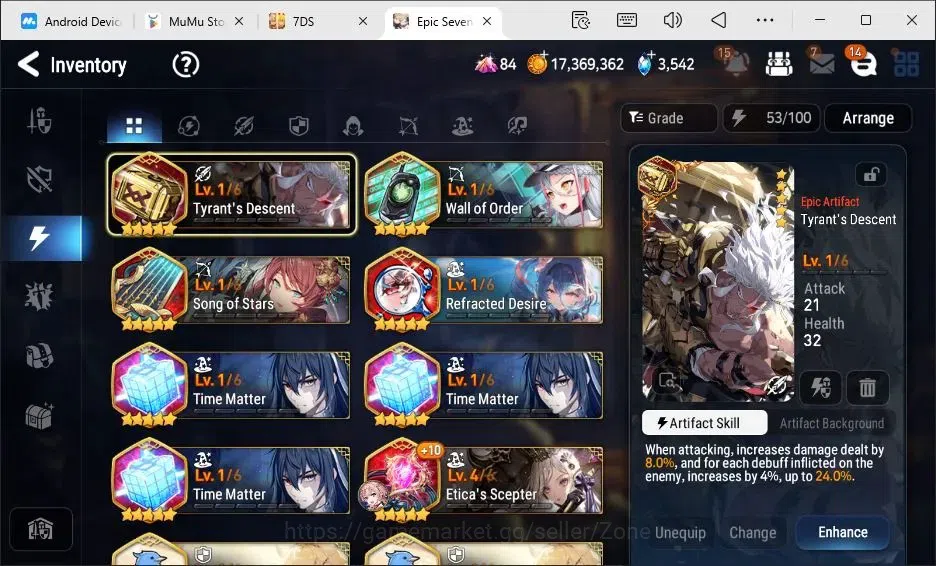 Epic Seven Accounts High-End Global|5ML (Conq. Lilias, L. Cermia, M.A. Ken, Rhianna+Luciella, Abyss Fumyr)|PoH+Bless ON|150 16