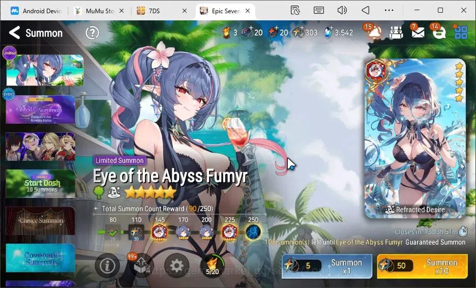 Epic Seven Accounts High-End Global|5ML (Conq. Lilias, L. Cermia, M.A. Ken, Rhianna+Luciella, Abyss Fumyr)|PoH+Bless ON|150 19