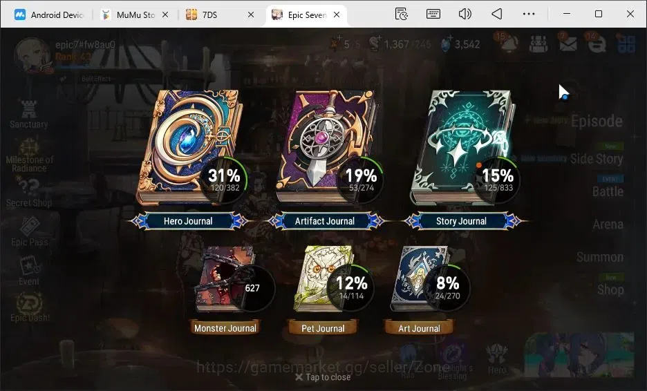 Epic Seven Accounts High-End Global|5ML (Conq. Lilias, L. Cermia, M.A. Ken, Rhianna+Luciella, Abyss Fumyr)|PoH+Bless ON|150 8