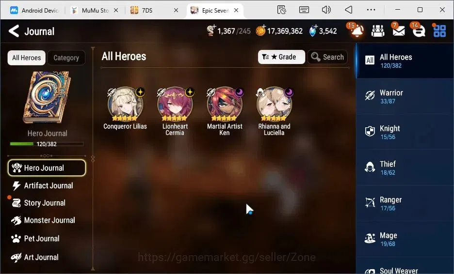 Epic Seven Accounts High-End Global|5ML (Conq. Lilias, L. Cermia, M.A. Ken, Rhianna+Luciella, Abyss Fumyr)|PoH+Bless ON|150 9