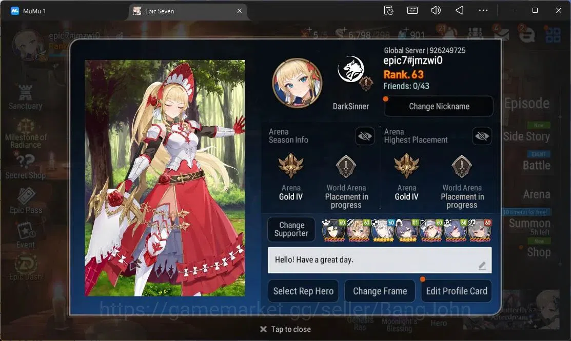 Epic Seven Accounts Global Unverif |9 ML(E Ilynav,RnL,H Lua,Zio,SP Pol image 2