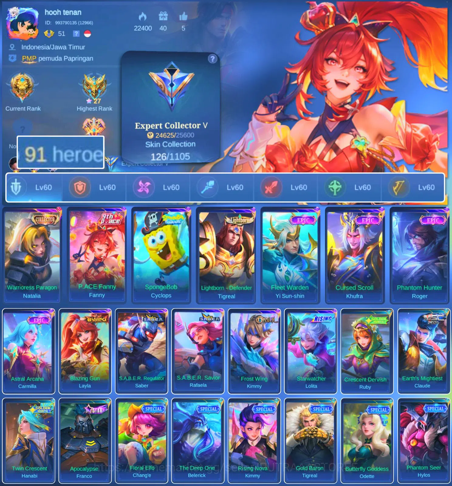 Mobile Legends: Bang Bang Accounts HERO 91 SKIN 126 | EMBLEM ALL MAX| COLECTOR NATALI image 1