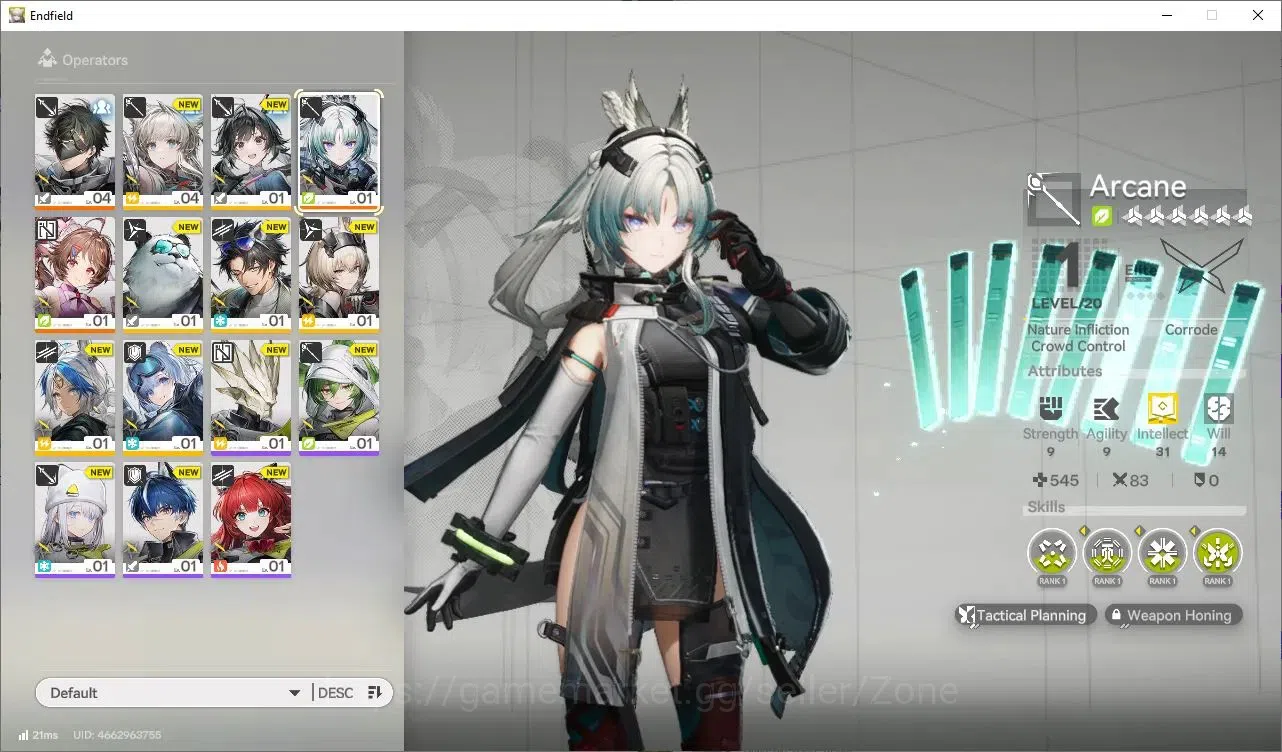 Arknights: Endfield Accounts Asia | Starter Chapter I Process I| 1Limit Arcane + Ardelia |325 Oro + 1020 Arsenal | Check SS 1