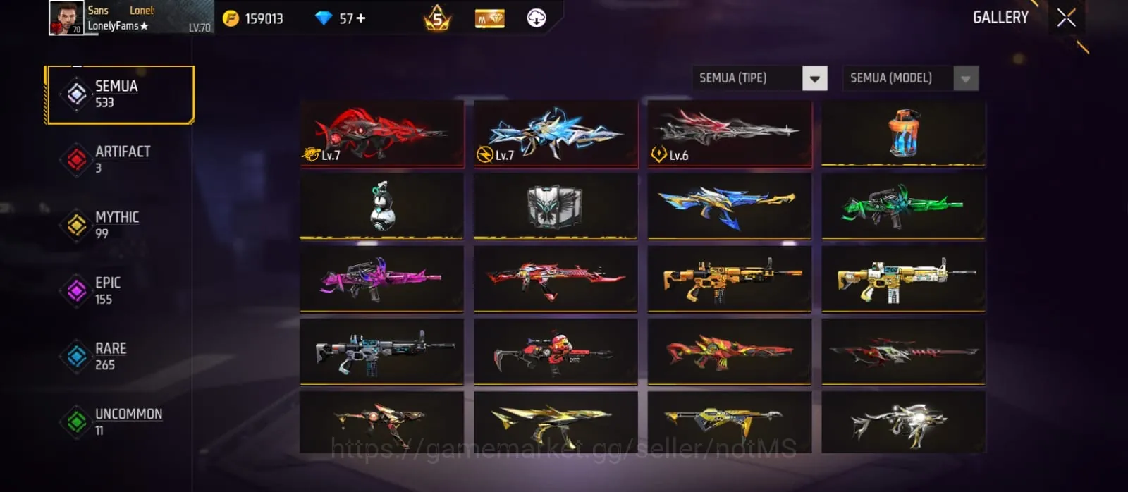 Free Fire Accounts Account level 70 • prime 5 evo 3 max 2 • SG Lumut • terompet X Naruto GOOD -Sasuke On 1