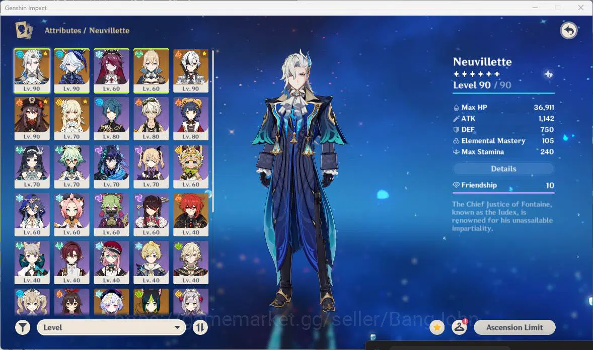 Genshin Impact Accounts Others ASIA | AR 56| good ACC, neuvillette, furina, bennet, arlecchino, jean, ETC more detail check 7