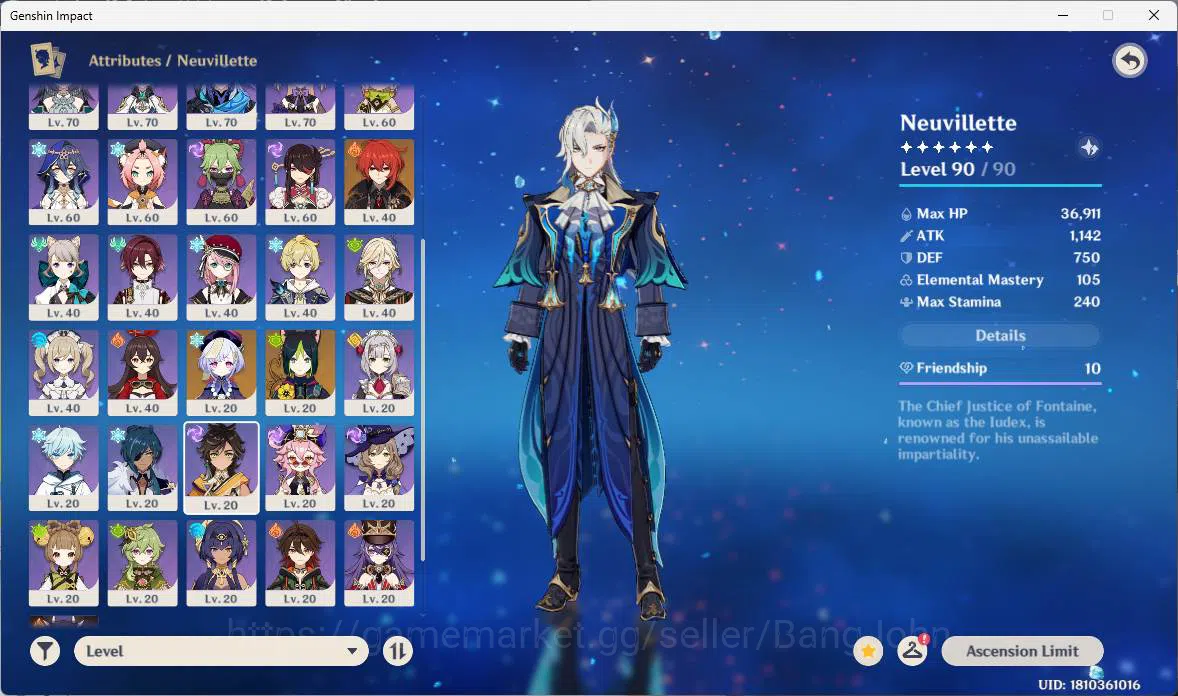 Genshin Impact Accounts Others ASIA | AR 56| good ACC, neuvillette, furina, bennet, arlecchino, jean, ETC more detail check 8