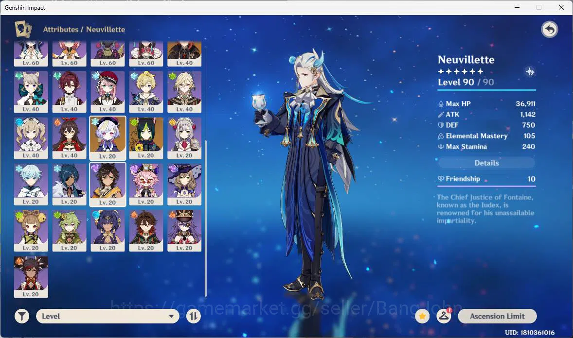 Genshin Impact Accounts Others ASIA | AR 56| good ACC, neuvillette, furina, bennet, arlecchino, jean, ETC more detail check 9
