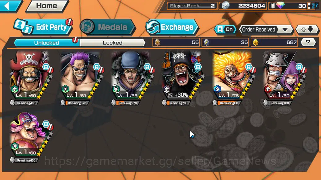One Piece Bounty Rush Accounts Starter Global|5 EX| TFE Marshal D.Teach,KING D.Roger,Blackbeard Kuzan,HP Charlotte 3