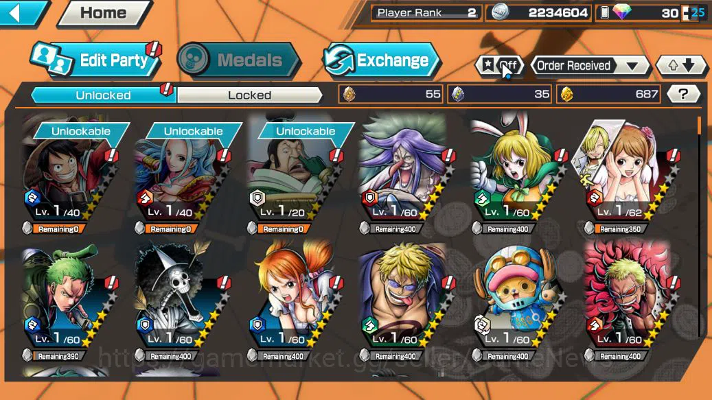 One Piece Bounty Rush Accounts Starter Global|5 EX| TFE Marshal D.Teach,KING D.Roger,Blackbeard Kuzan,HP Charlotte 4