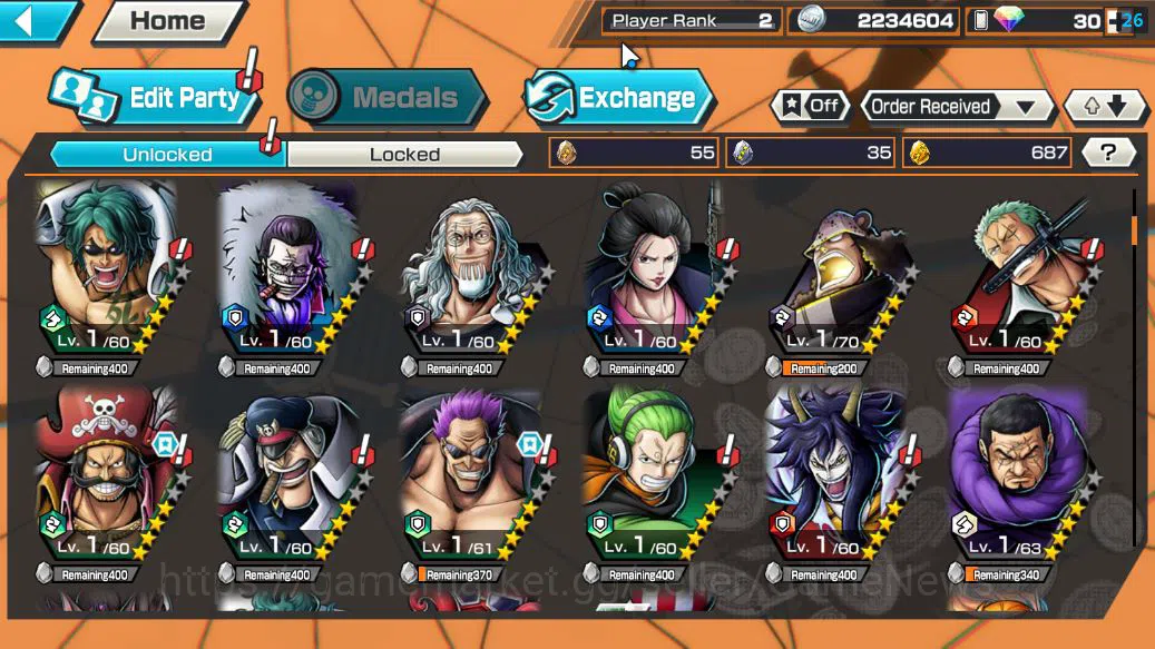 One Piece Bounty Rush Accounts Starter Global|5 EX| TFE Marshal D.Teach,KING D.Roger,Blackbeard Kuzan,HP Charlotte 5