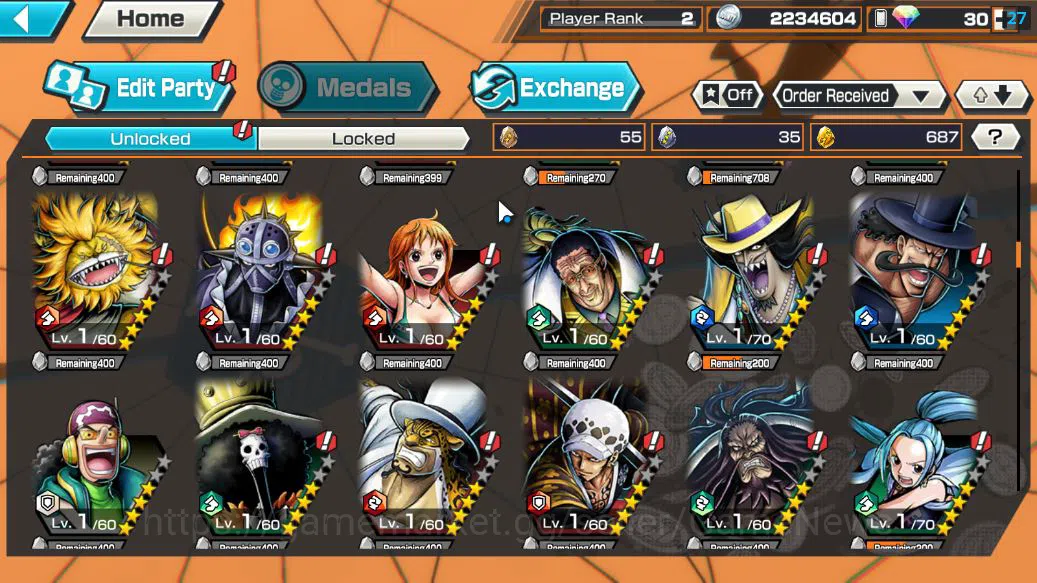 One Piece Bounty Rush Accounts Starter Global|5 EX| TFE Marshal D.Teach,KING D.Roger,Blackbeard Kuzan,HP Charlotte 7