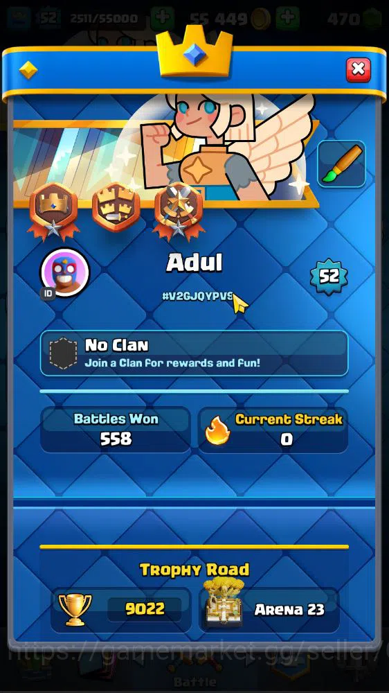 Clash Royale Accounts Lv 52|Trophy 9022|KTL 14|Limit Skin|Card 120|2 Her image 2