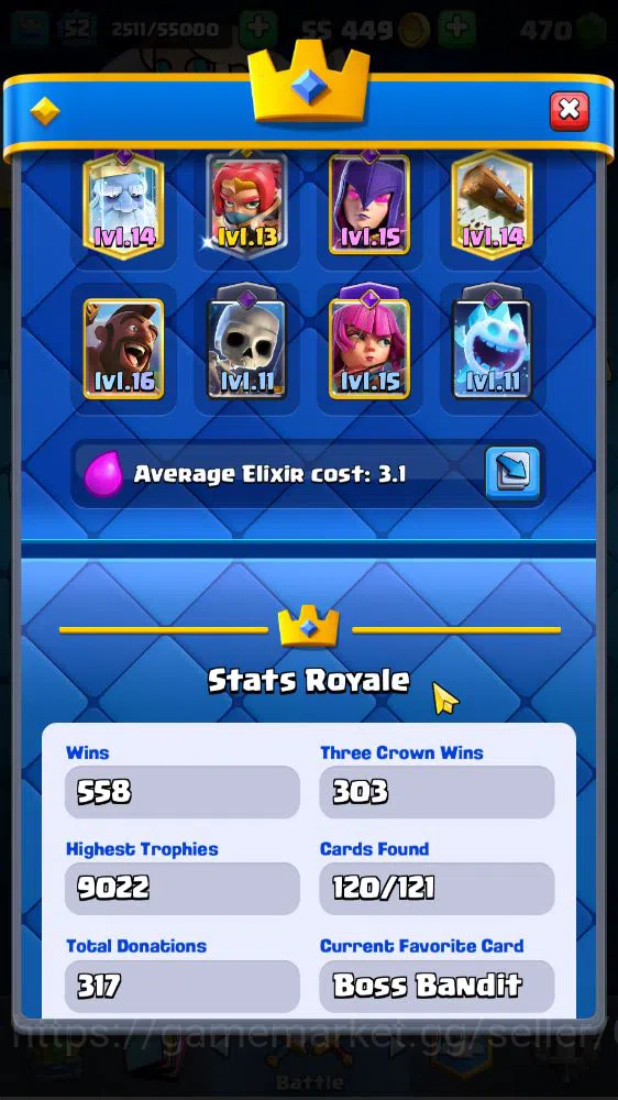 Clash Royale Accounts Lv 52|Trophy 9022|KTL 14|Limit Skin|Card 120|2 Her image 3