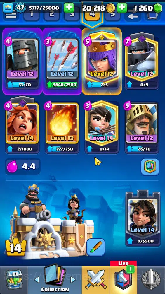 Clash Royale Accounts Midgame Lvl 47|Trophy 8889|KTL 14|Limited Skin|Card 121|2 Hero 3 EVO 8 Champ 21 Legendary 33 Epic,30 3