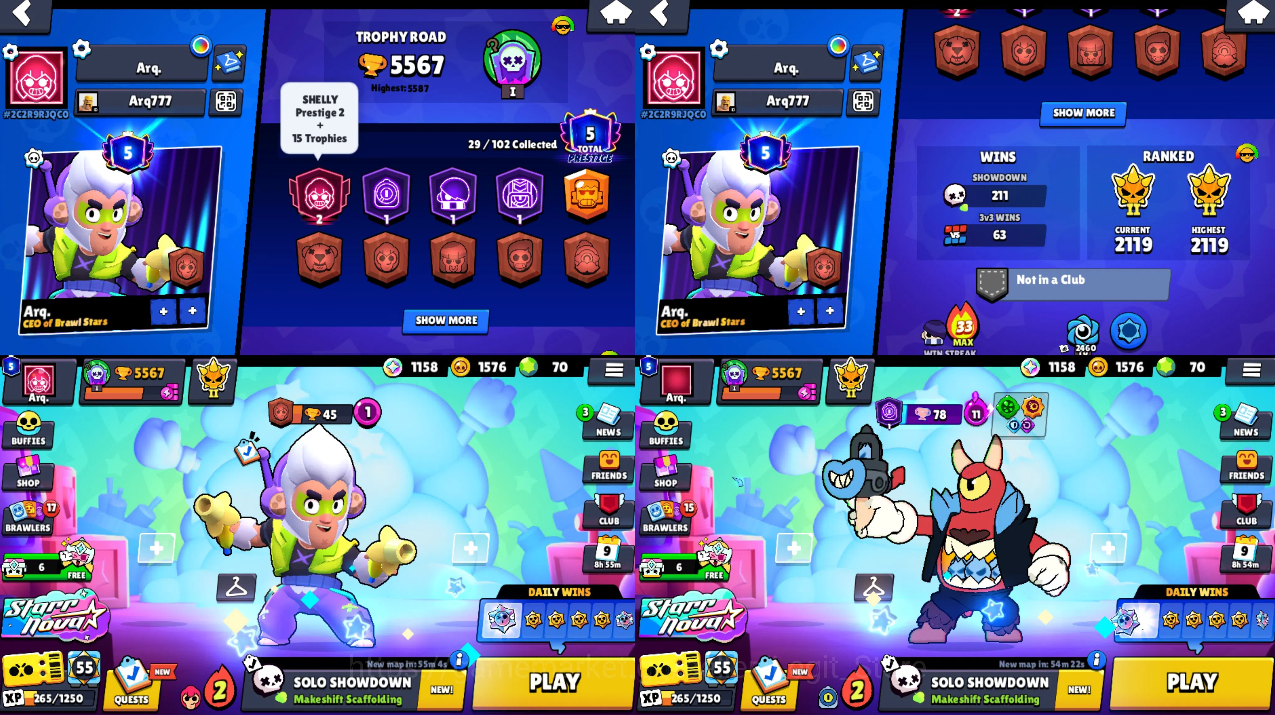 Brawl Stars Accounts 2 lvl PRESTIGE SHELLY | 5 PRESTIGE ALL | FREE CHAN image 3