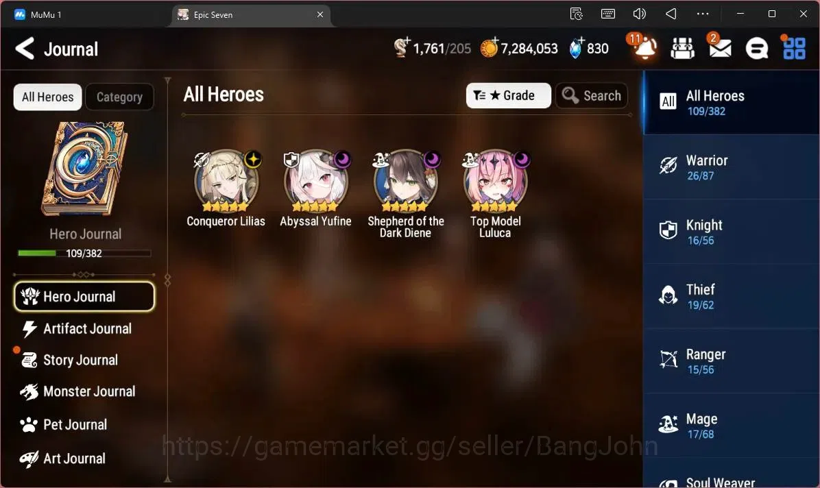 Epic Seven Accounts Limited Hero Global Unverif | 4 ML(C Lilias,A Yufine,SDiene,SOT Dark Diene,TM Luluca)|PoH ON|SS 4