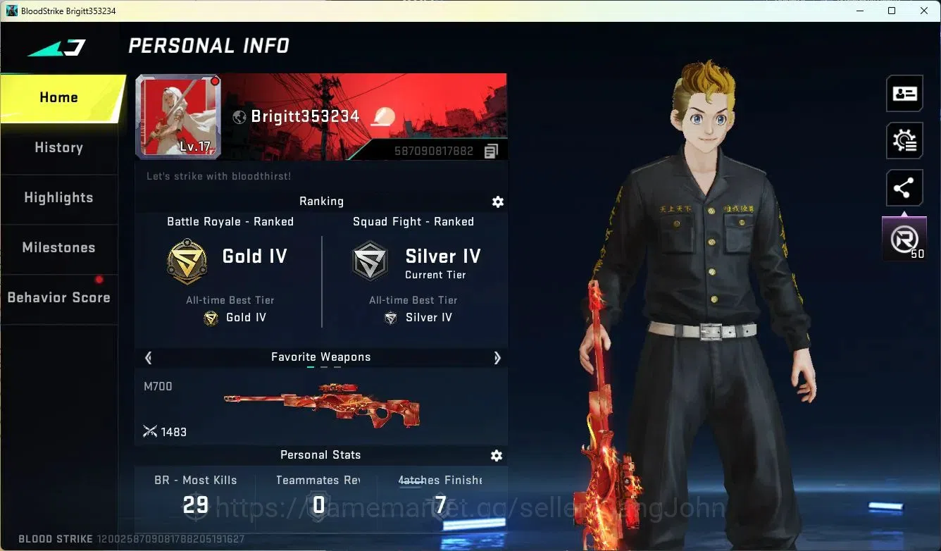 Blood Strike Accounts ASIA | Lv17|Gold IV BR|TR Parachute|1 ULTRA GUN: M image 1