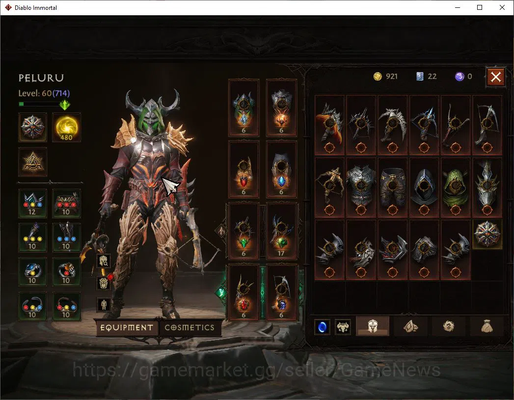 Diablo Immortal Accounts Mid-Tier SA - Malah|Lv60(714)|Demon Hunter|34k CR|Reso 480|Paragon Maledictor|Inferno I|Hell Lv 5